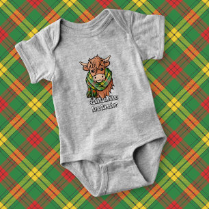 Highland Cow mit MacMillan Tartan Scarf Baby Strampler