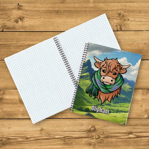 Highland Cow mit Oliphant Tartan Scarf Notizbuch