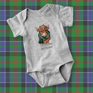 Highland Cow mit Paterson Tartan Scarf Baby Strampler