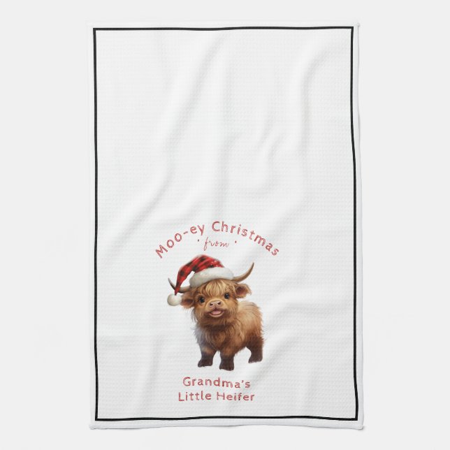 Highland Cow Moo-ey Weihnachtsküche Handtuch (Vertikal)