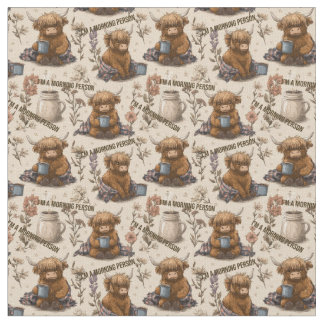 Highland Cow Morning Coffee Cozy Farmhouse Pattern Stoff