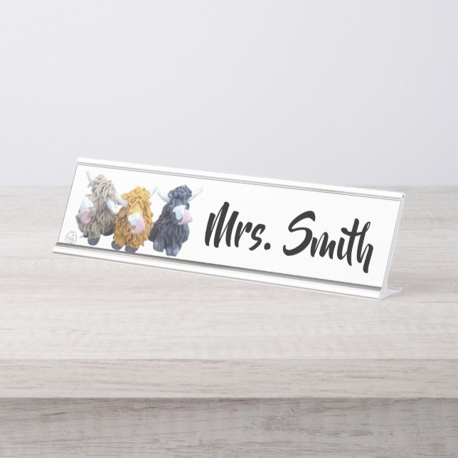 Highland Cow Name Plate Schreibtischnamensplakette (Vorderseite )