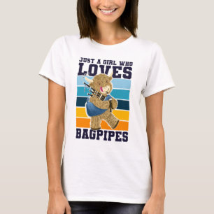 Highland Cow nur ein Mädchen, das Bagpipe Liebe T-Shirt
