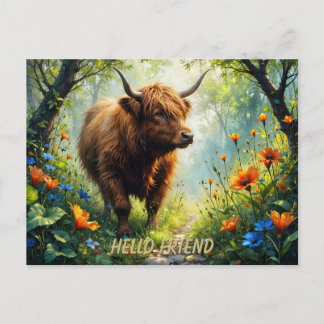 Highland cow on a Floral Path Puzzle Postkarte
