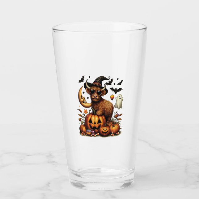 Highland Cow on Pumpkin Halloween Glas (Vorderseite)
