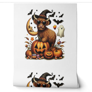 Highland Cow on Pumpkin Halloween Tapete