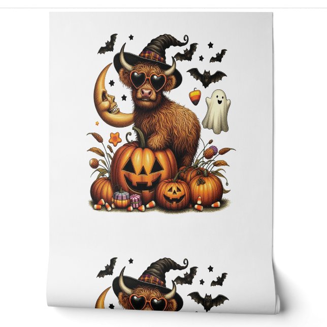 Highland Cow on Pumpkin Halloween Tapete (Abrollen)