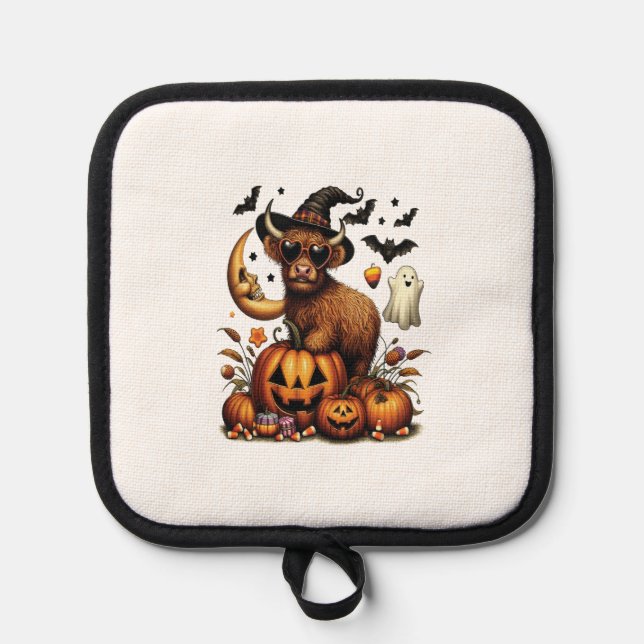 Highland Cow on Pumpkin Halloween Topflappen (Vorderseite)