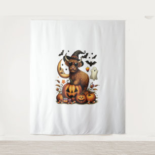 Highland Cow on Pumpkin Halloween Wandteppich