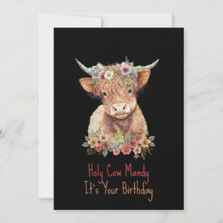 Highland Cow Personalisiert Niedlich Floral Geburt Einladung