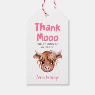 Highland Cow Pink Birthday Bevorzugung Geschenkanhänger