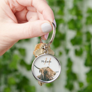 Highland cow portrait custom name initial monogram schlüsselanhänger