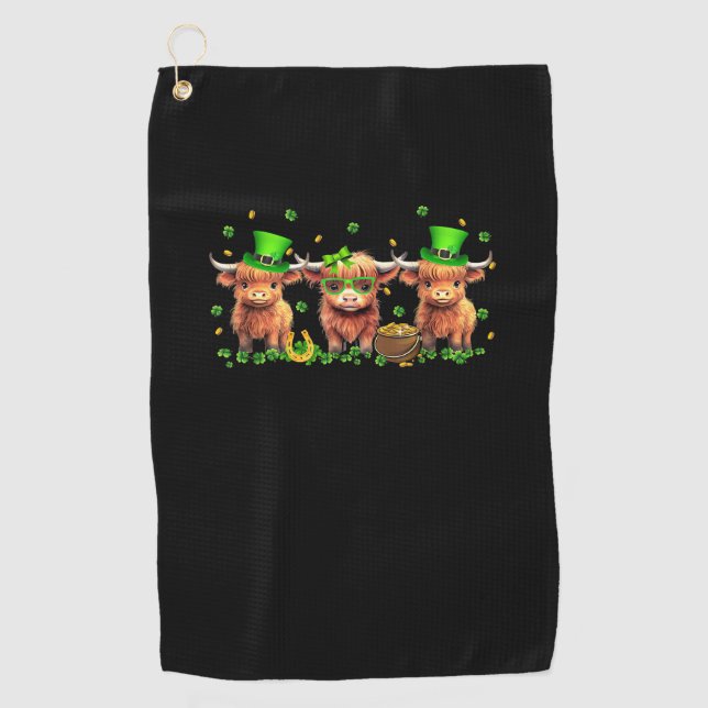 Highland Cow Print St Patricks Day Kleeblatt Irish Golfhandtuch (Vorderseite)