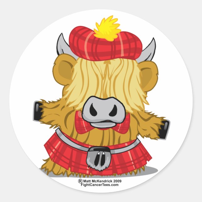 Highland Cow Red Kilt Runder Aufkleber (Vorderseite)