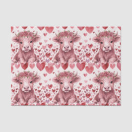 Highland Cow Red Roses Pink Heart Flower Gift Seidenpapier