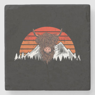Highland Cow Retro Vintage Steinuntersetzer