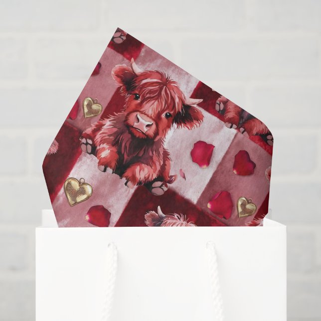 Highland Cow Ruby Red Golden Heart Gift Liner Seidenpapier (Geschenktüte)
