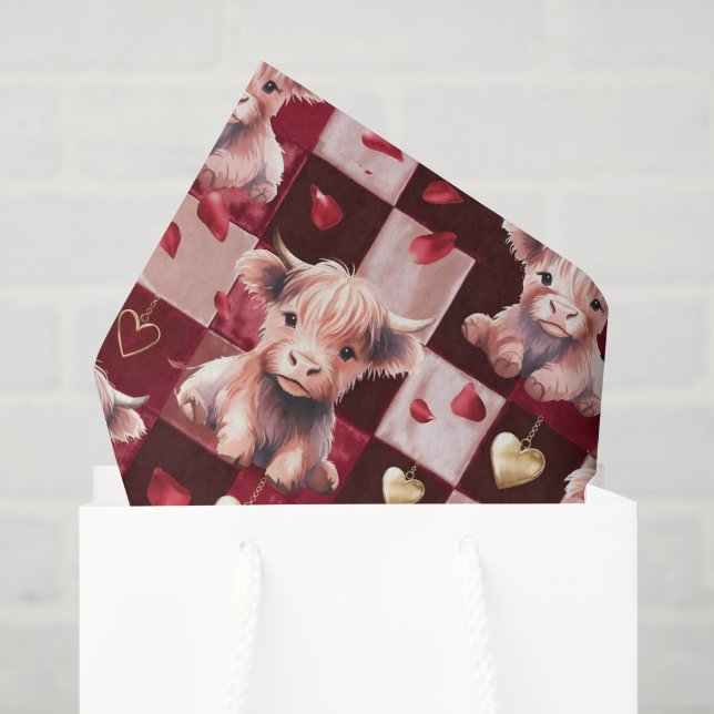 Highland Cow Ruby Red Golden Heart Gift Seidenpapier (Geschenktüte)
