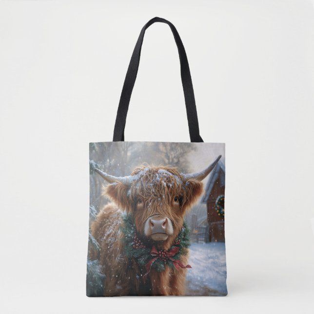 Highland Cow Rustic Barnyard Weihnachten Tasche (Vorderseite)