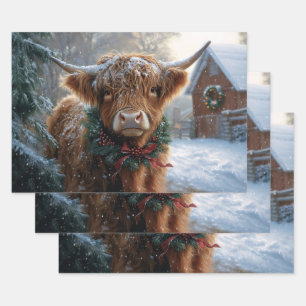 Highland Cow Rustic Barnyard Weihnachtsdekoupage Geschenkpapier Set