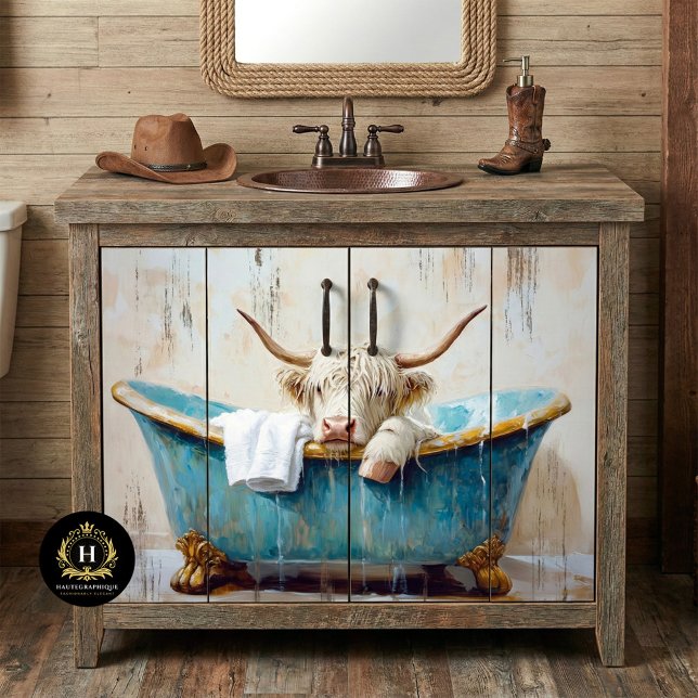 Highland Cow Rustic Boho Bath Tub Wellness-Center  Seidenpapier (Von Creator hochgeladen)