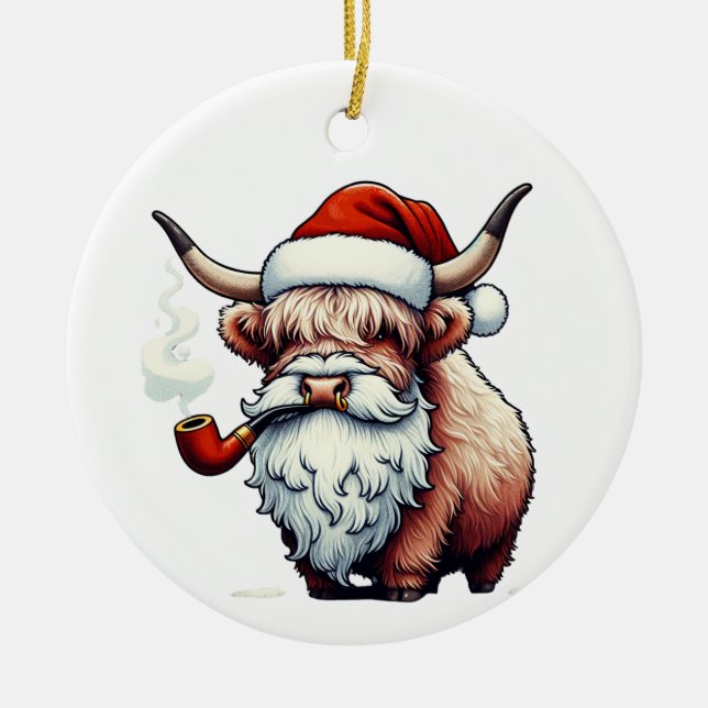 Highland Cow Santa - Funny Rustic Dekoration (Vorne)