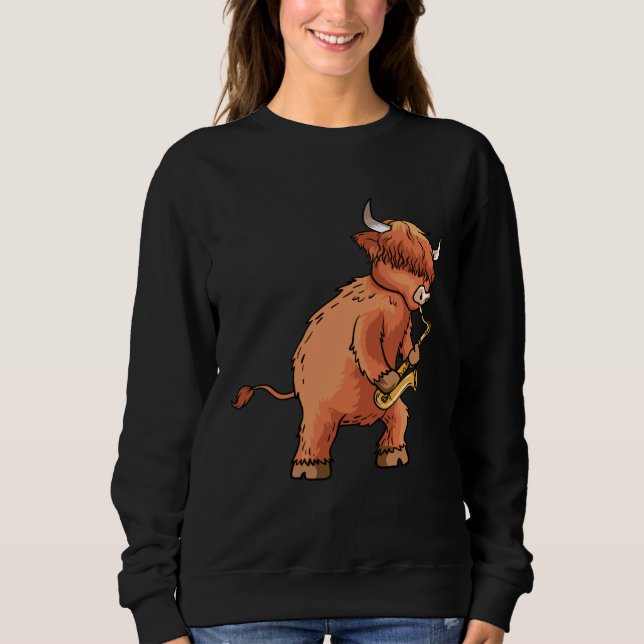 Highland Cow Saxophone Music Sweatshirt (Vorderseite)