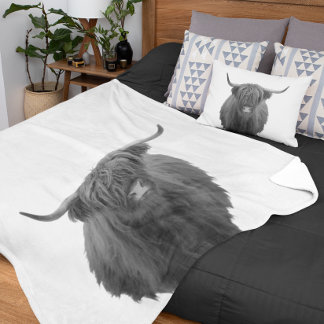 Highland Cow Schottland Rustikal Schwarz-weiß Fleecedecke