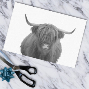 Highland Cow Schottland Rustikal Schwarz-weiß Seidenpapier