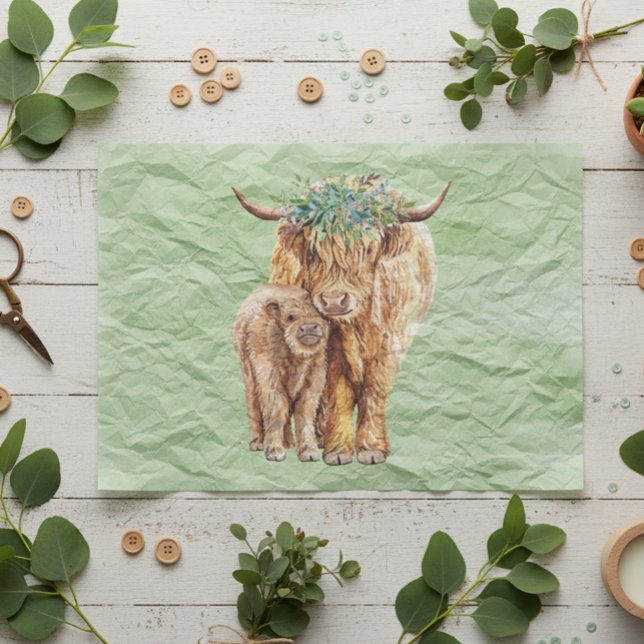 Highland Cow Scotland Mama Baby Calf Seidenpapier (Von Creator hochgeladen)