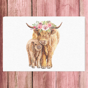 Highland Cow Scotland Pink Mama Baby Calf Seidenpapier