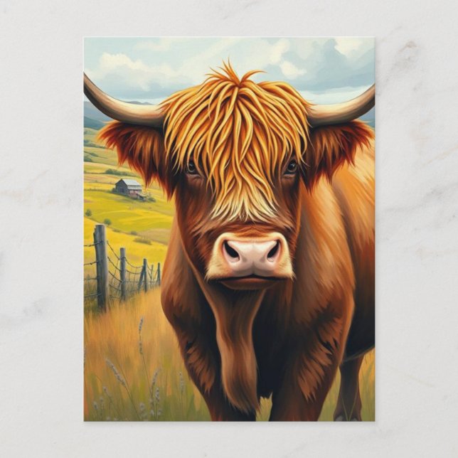 Highland Cow Scotland Rustic Farm Postcard Postkarte (Vorderseite)