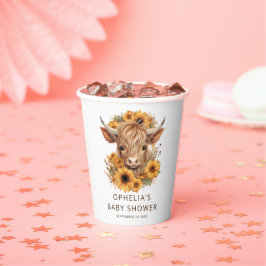Highland Cow Sonnenblumen Name Baby Dusche Pappbecher