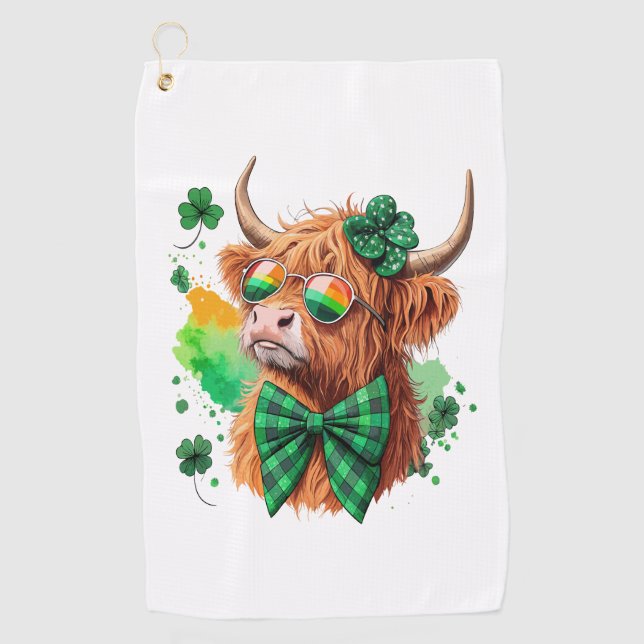 Highland Cow St Patrick’s Png, Lucky Cow Golfhandtuch (Vorderseite)