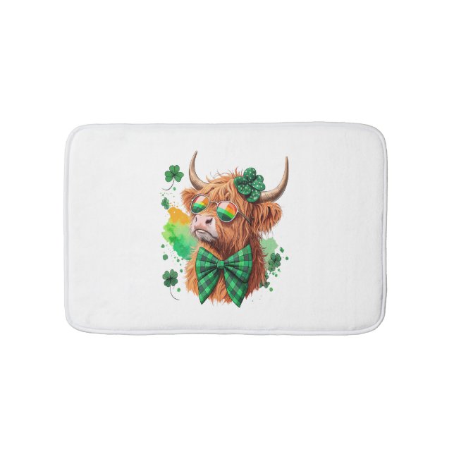 Highland Cow St Patrick's , Lucky Cow Badematte (Vorderseite)
