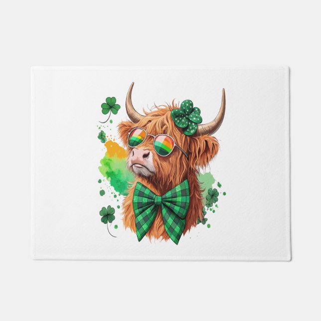 Highland Cow St Patrick's , Lucky Cow Fußmatte (Vorderseite)