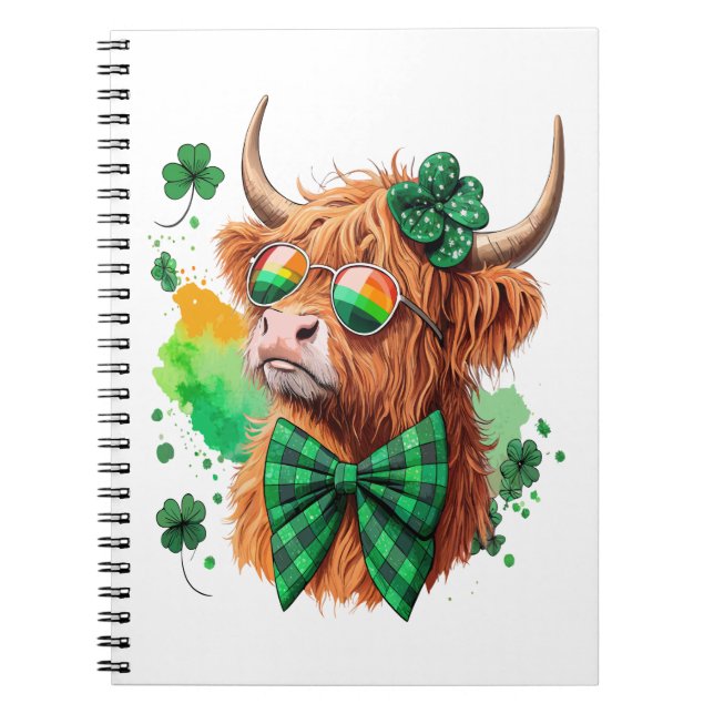 Highland Cow St Patrick's , Lucky Cow Notizblock (Vorderseite)
