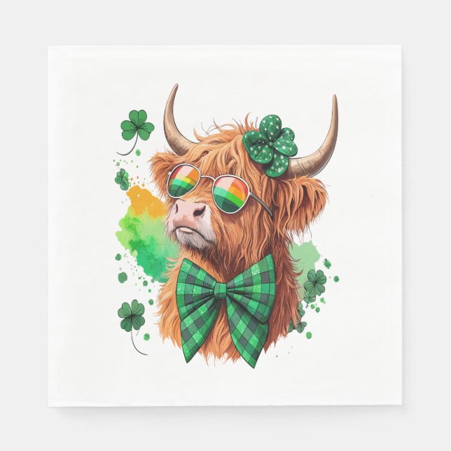 Highland Cow St Patrick's , Lucky Cow Serviette (Vorderseite)
