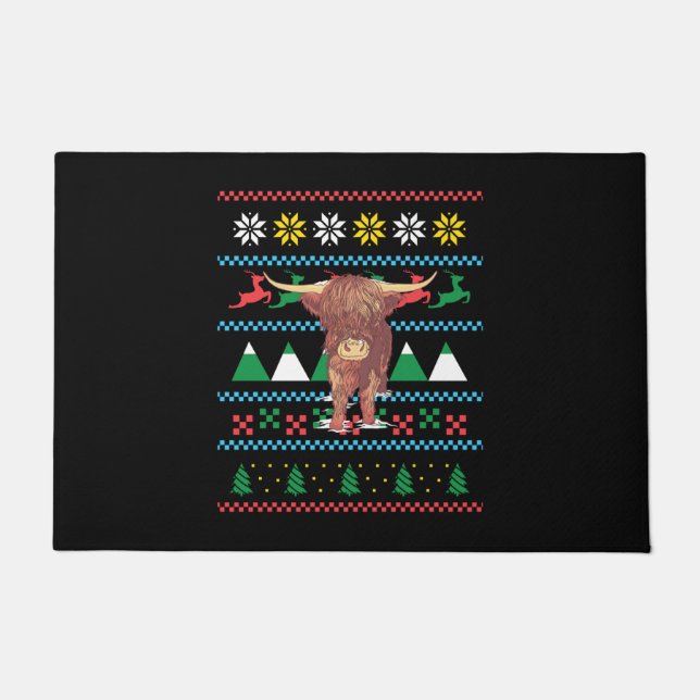 Highland Cow Ugly Christmas Fußmatte (Vorderseite)