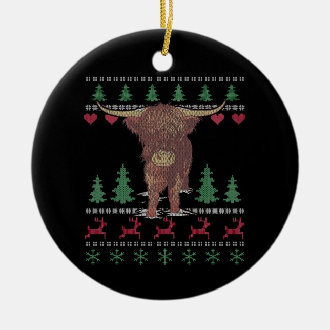 Highland Cow Ugly Christmas Keramik Ornament (Vorne)
