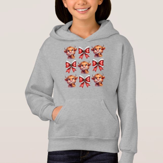 Highland Cow und Christmas Coquette Bow Hoodie (Vorderseite)