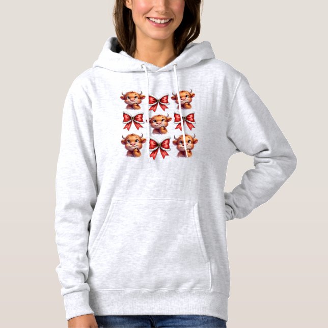 Highland Cow und Christmas Coquette Bow Hoodie (Vorderseite)