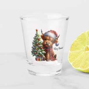 Highland Cow und Weihnachtsbaum Schnapsglas