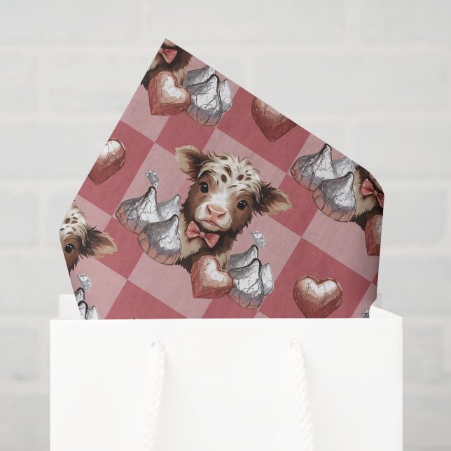 Highland Cow Valentine Heart Chocolate  Seidenpapier (Geschenktüte)