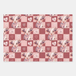 Highland Cow Valentine Pink Candy Hearts Gift Geschenkpapier Set