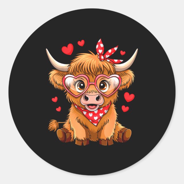 Highland Cow Valentines Day Funny Hearts Valentine Runder Aufkleber (Vorderseite)