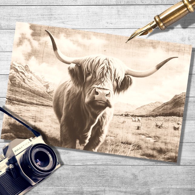 Highland Cow Vintag Sepia Decoupage Paper Seidenpapier (Von Creator hochgeladen)
