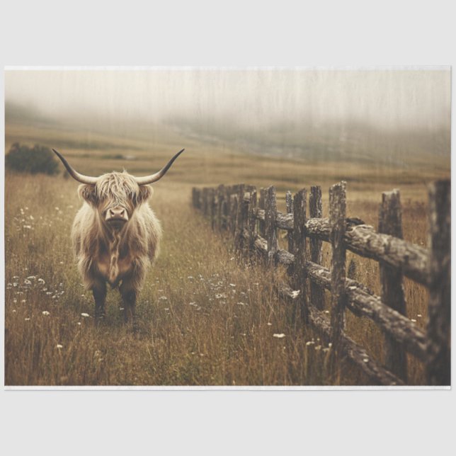 Highland Cow Vintag Sepia Decoupage Seidenpapier (Vorderseite)