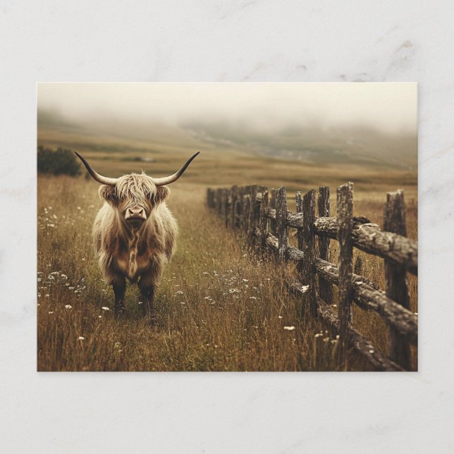 Highland Cow Vintag Sepia Postkarte (Vorderseite)