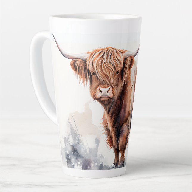 Highland Cow Watercolor Poster Milchtasse (Linke Ecke)